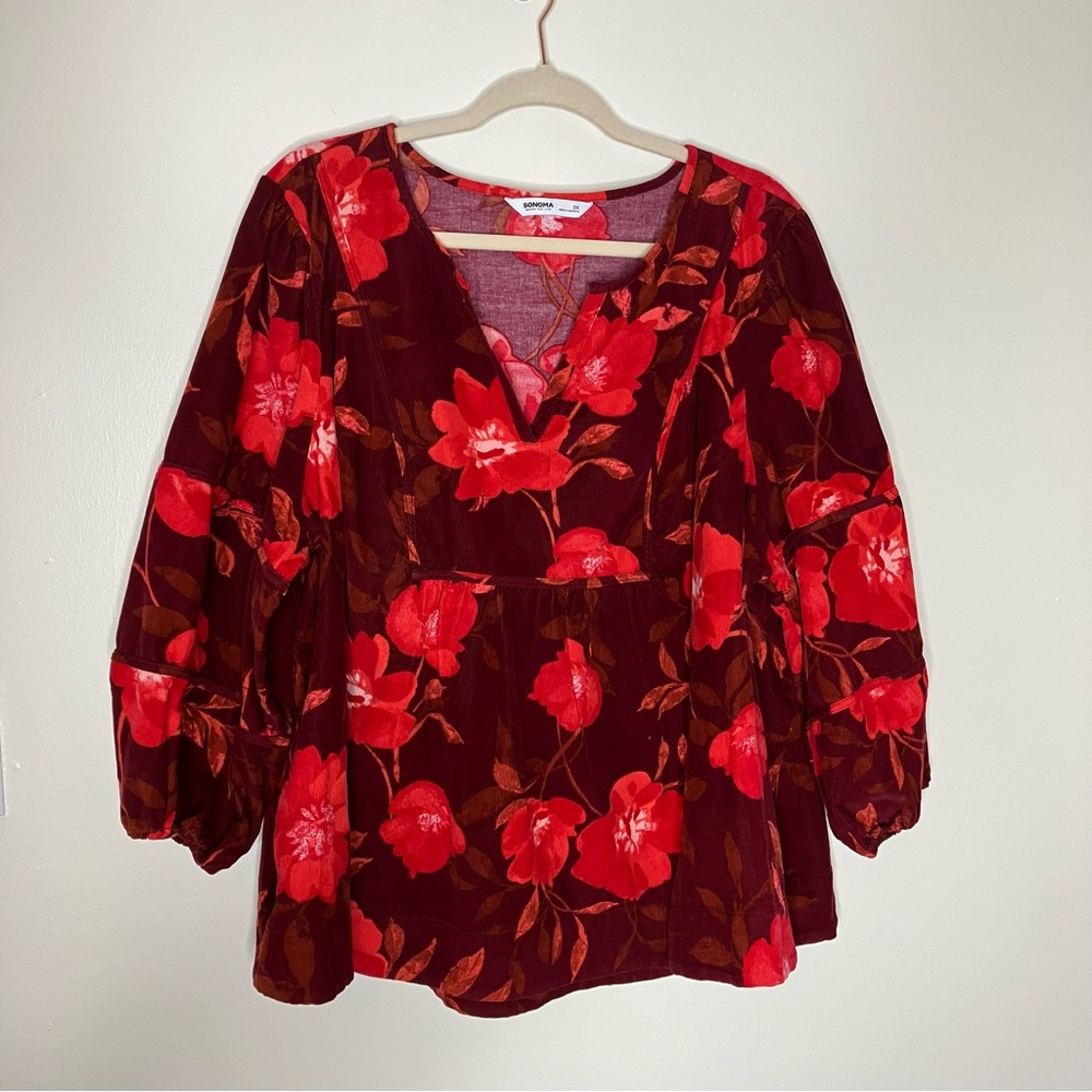 Sonoma cotton corduroy autumnal floral blouse 2X